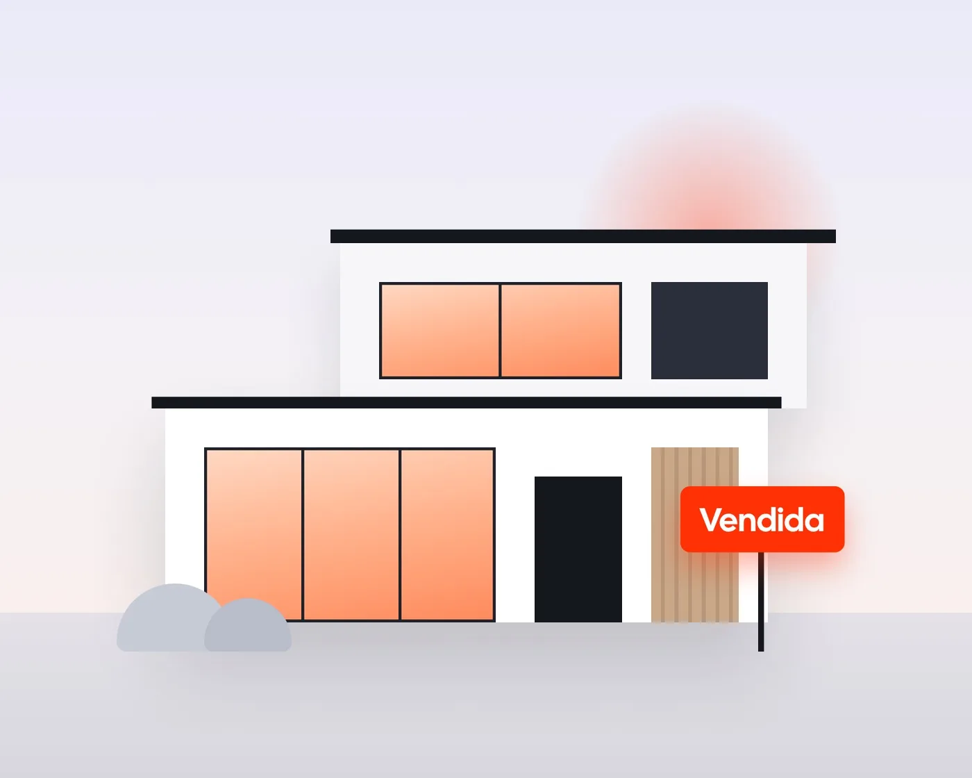 Casa moderna con letrero de vendida